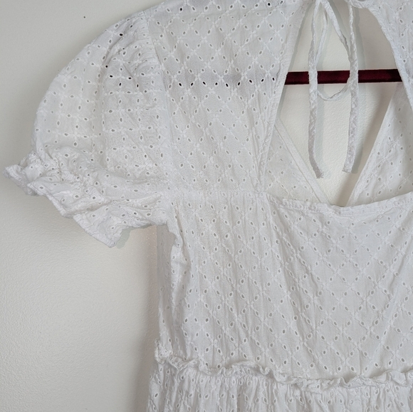NWOT Zara White Eyelet Ruffle Mini Dress Whimsy CottageCore Beach Coquette - Picture 11 of 14